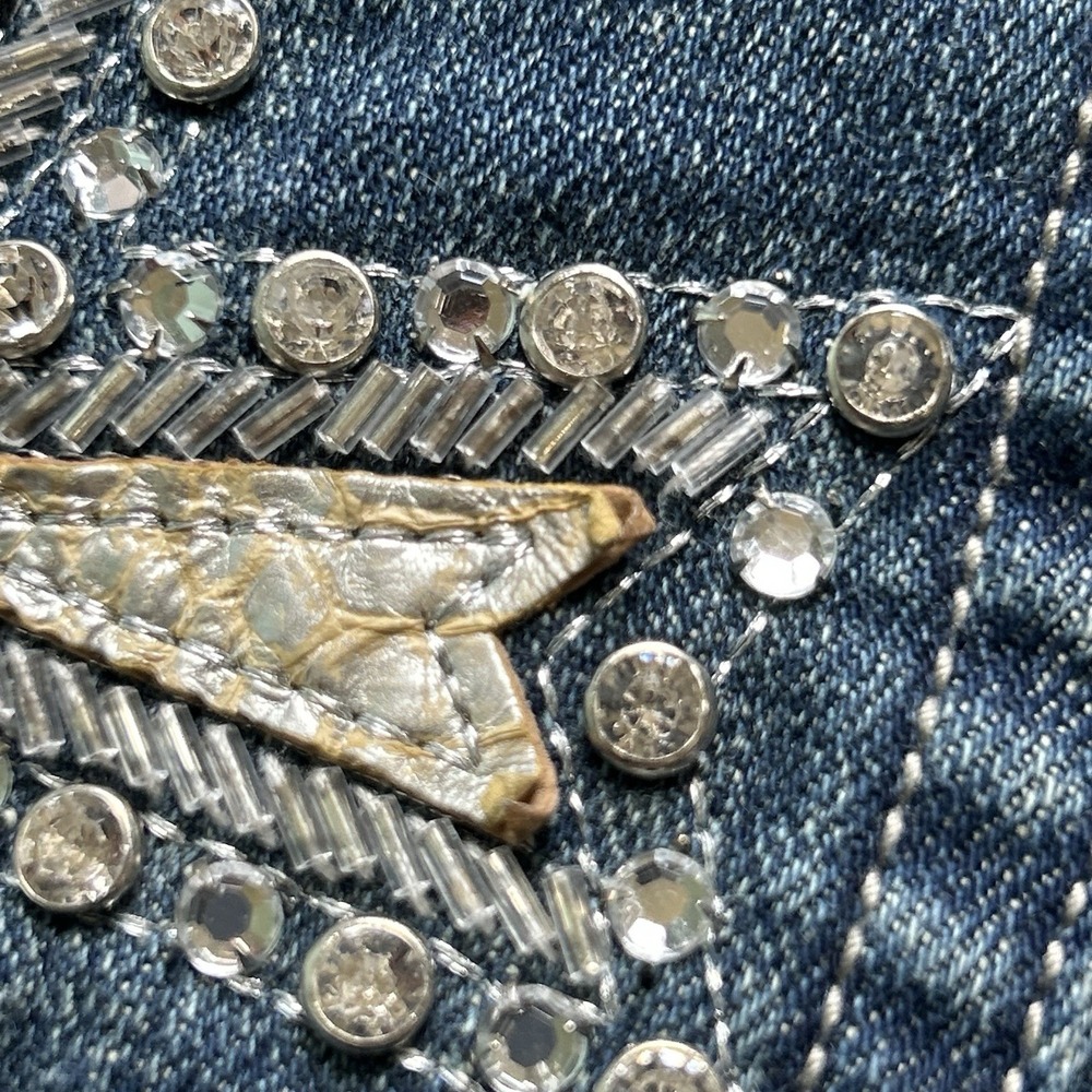 Miss Me JP4695 Med Wash Low Rise Y2K Cross Rimestone Bootcut Women Denim Jean 27 - Picture 12 of 16